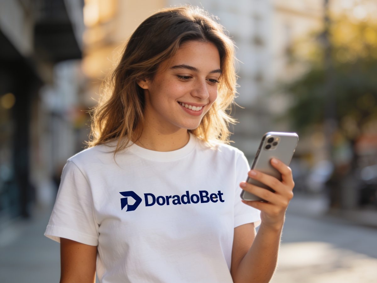 Usuaria de DoradoBet revisando la aplicación en su teléfono